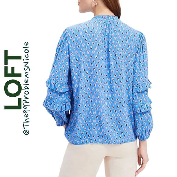 Loft Paisley Ruffle Sleeve Button Blouse - Picture 3 of 8